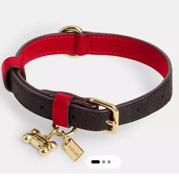 COACH RED LEATHER PET Collar With Gold Hardware NEW Beautiful